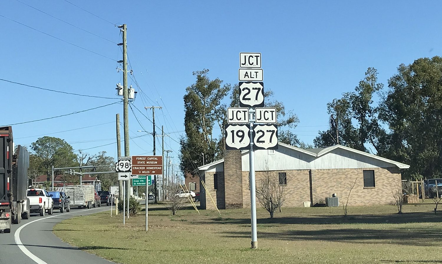 Forest Capital State Museum and the Cracker Homestead signs, south of Perry on US 19 and US